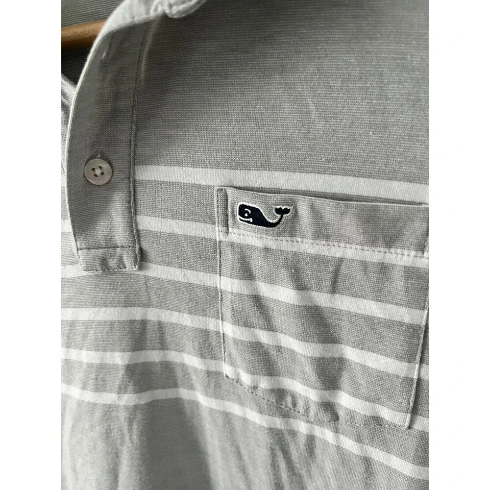 Vineyard Vines Edgartown‎ Grey Striped Polo Shirt Boys Size Small L 16 Whale